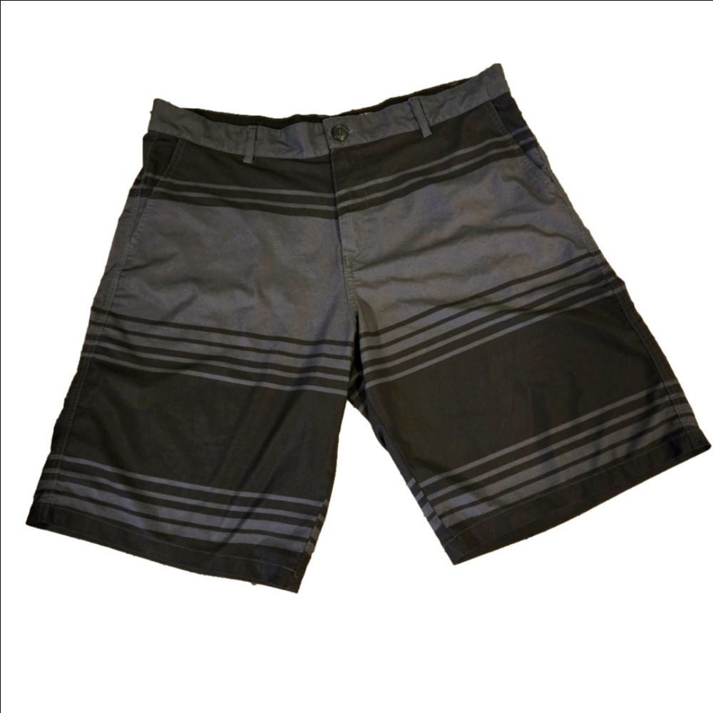 OP Ocean Pacific 4-way Stretch Hybrid Board Shorts Black & Gray Striped Waist 38